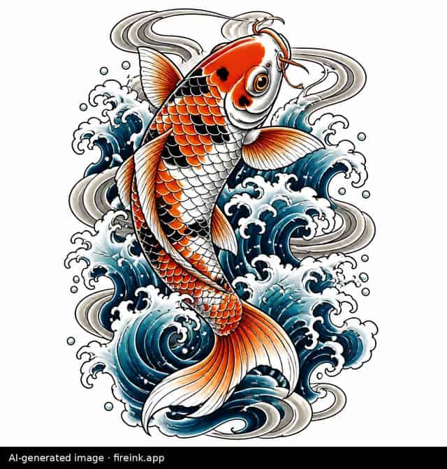 AI-generated japanese tattoo design: a koi carp among waves