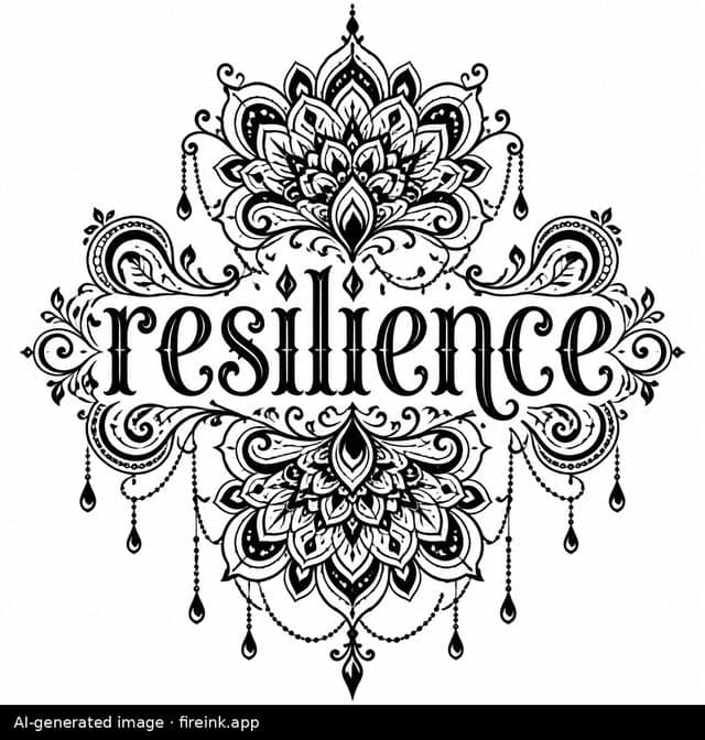AI-generated ornamental tattoo design: the word Resilience