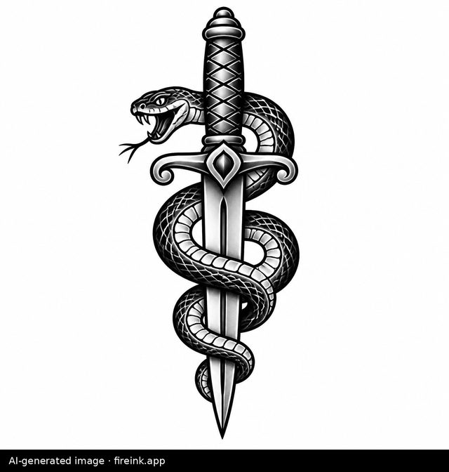 AI-generated American traditional tattoo design: a snake coiled around a dagger