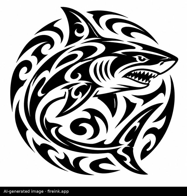 AI-generated tribal tattoo design: a shark